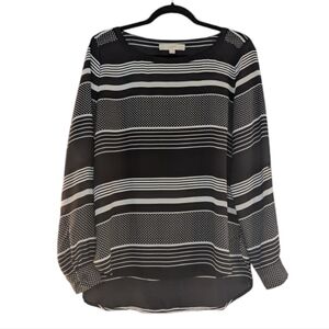 Loft Women's Black & White Striped Polka Dot Blouse Size Medium